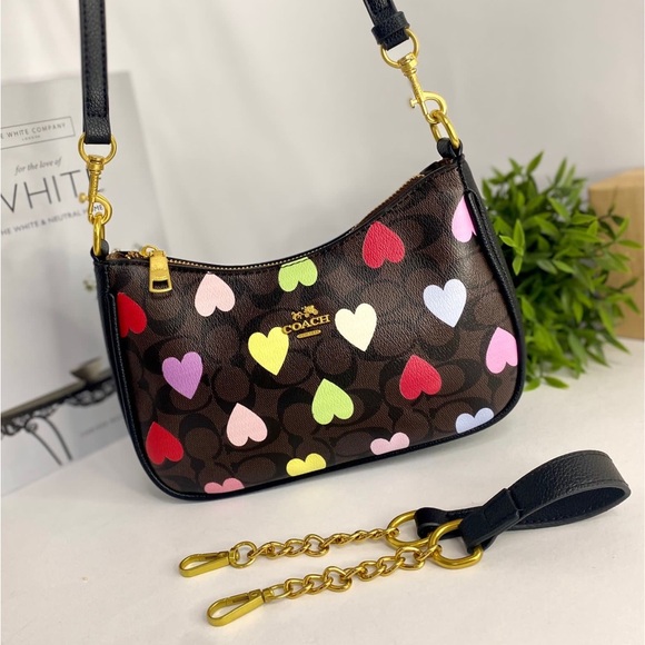 Coach Brown Bag with Multicolor Heart Print - Picture 1 of 4